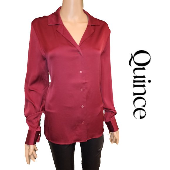 Quince Tops - Quince Washable Stretch Silk Notch Collar Blouse NWT Burgundy XL